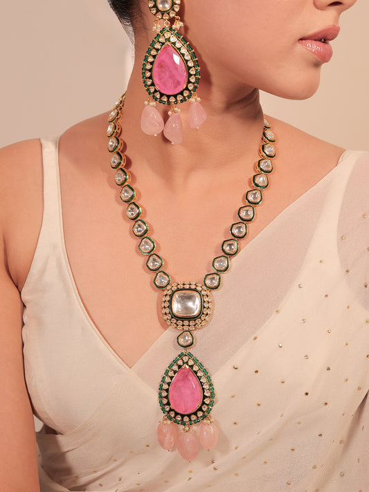 Shaazneen Pink Kundan Set With Uncut Polkis