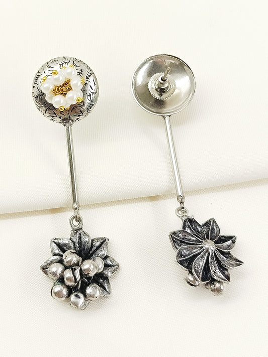 Dhrishita White Pearl Oxidized Earring