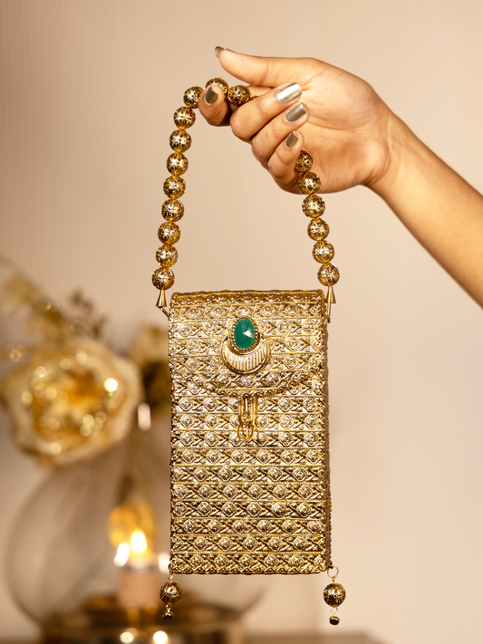 Saavi Green Golden Mobile Pouch