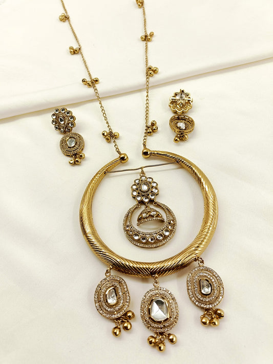 Navaeh Antique Gold Oxidized Hasli-Styled Pendant Set