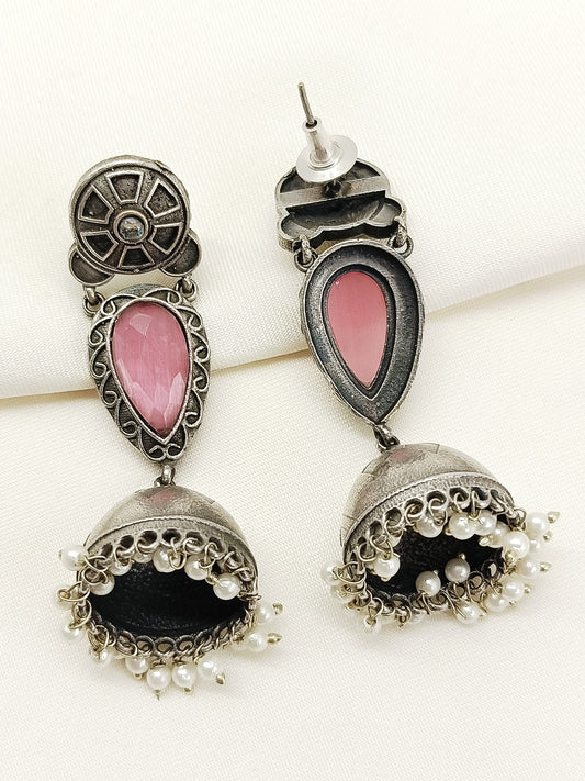 Ushana Baby Pink Oxidized Jhumki