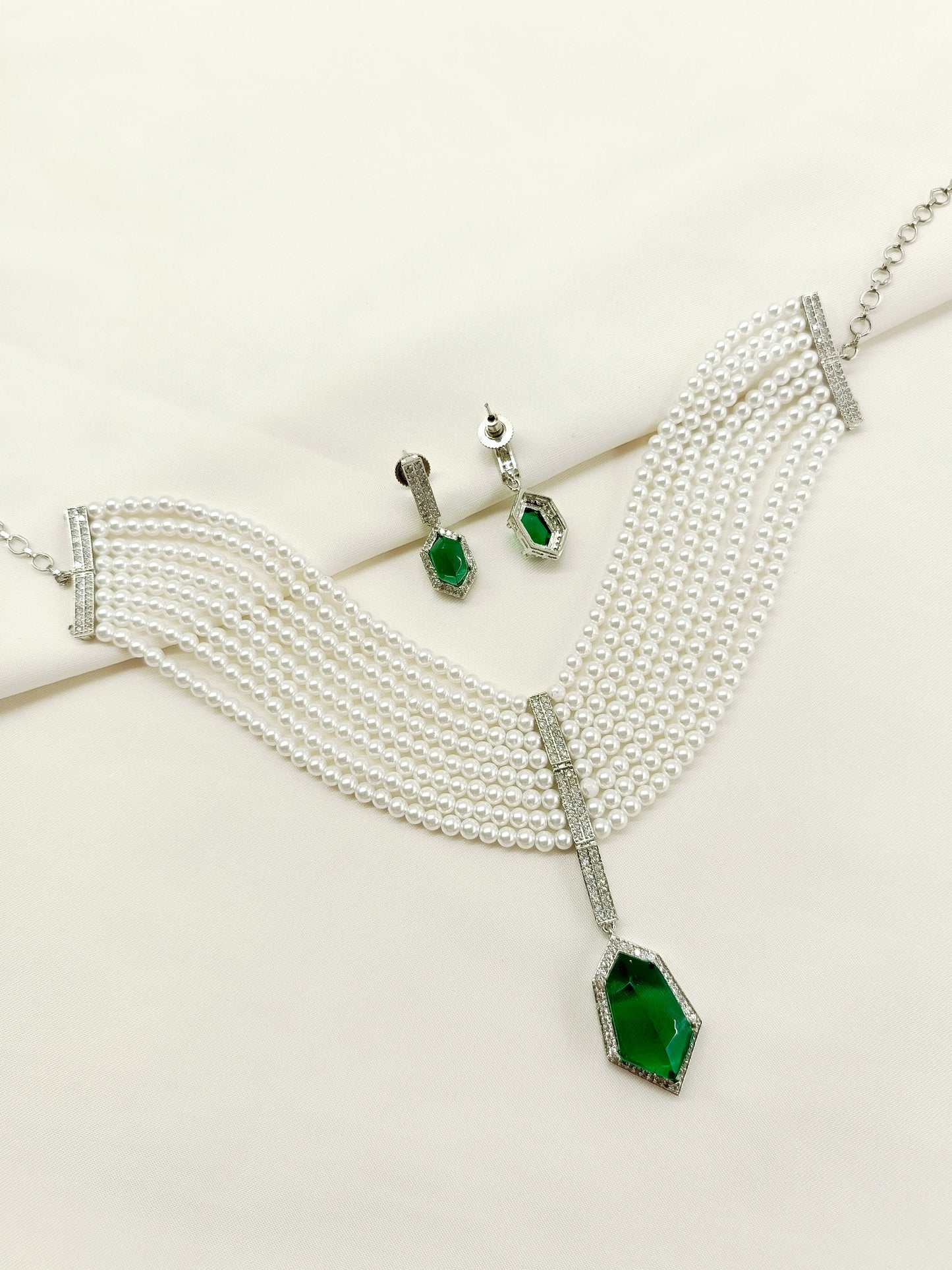 Vamika Green American Diamond Choker Set