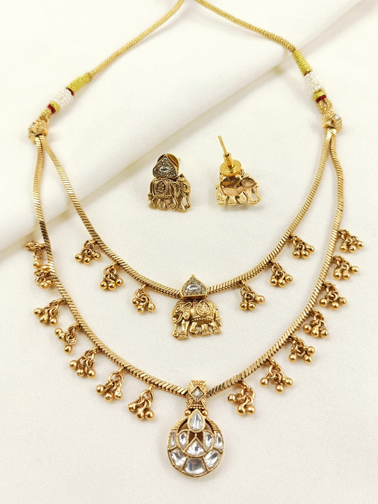 Girisha White Antique Doubled Layer Necklace Set