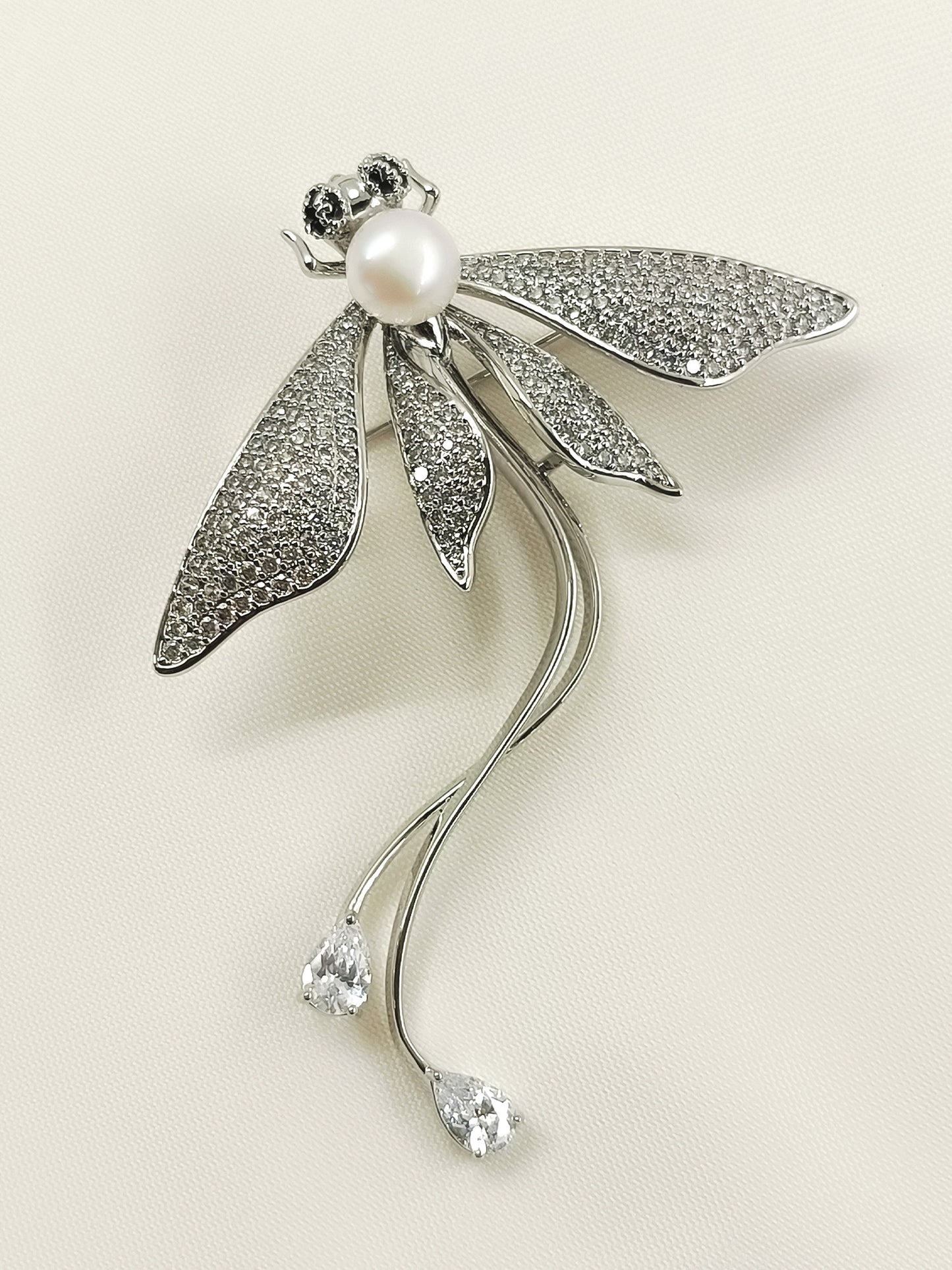 Yashvi White Dragonfly Brooch