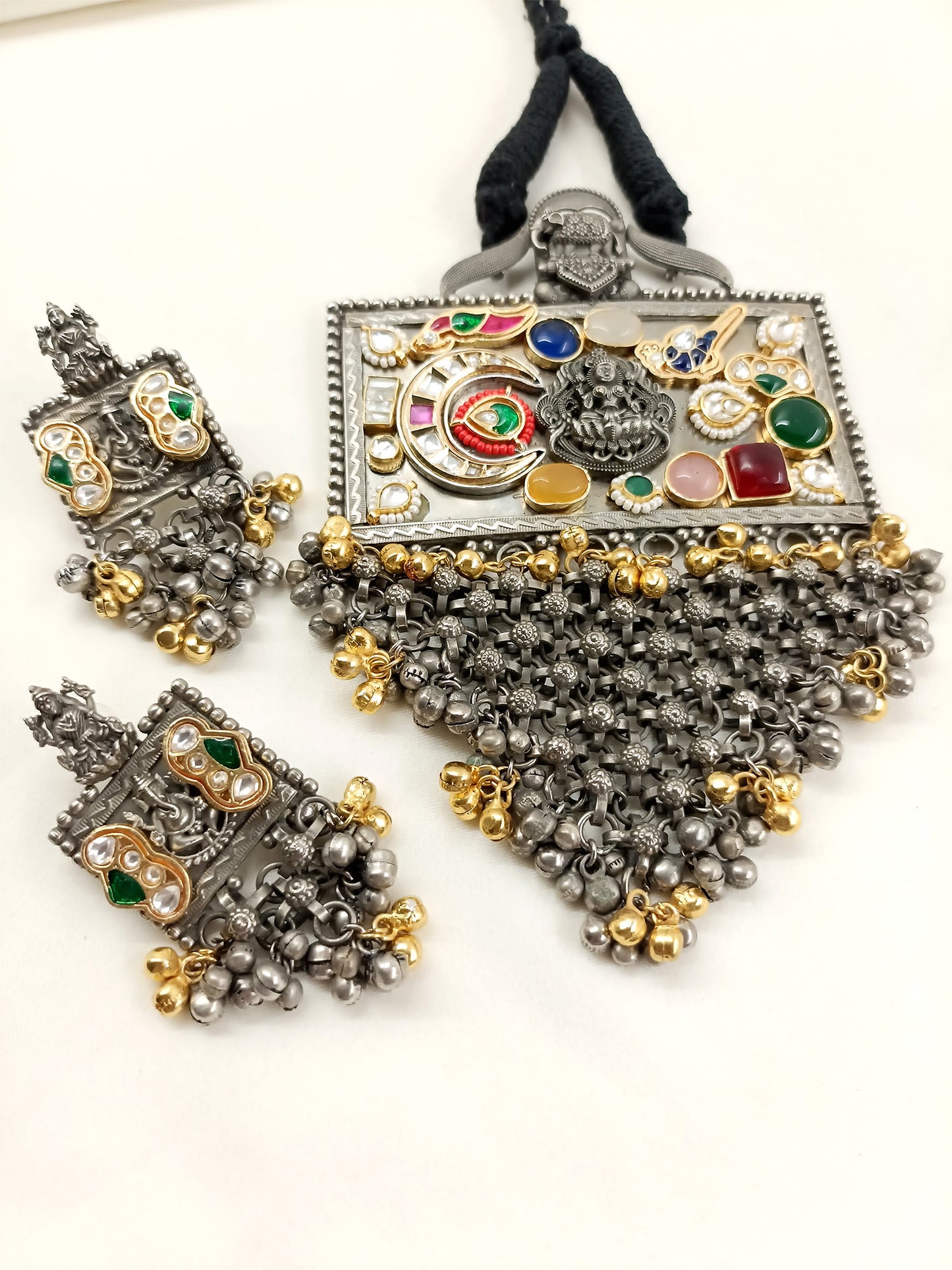Bhanushri Multi Colour Oxidized Necklace Set