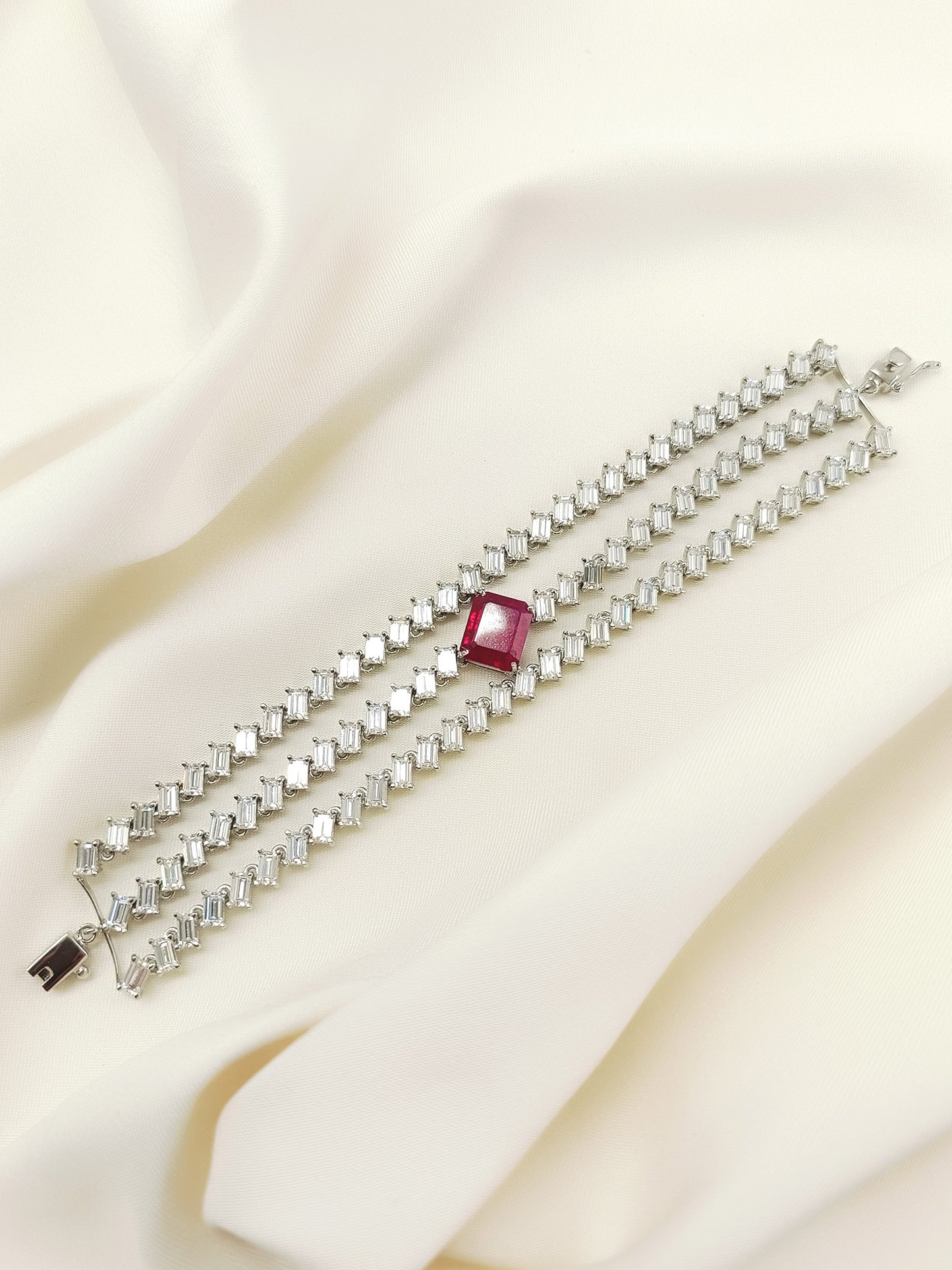 Anushri Ruby 92.5 Silver American Diamond Bracelet