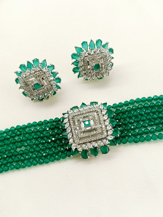 Sameera Green American Diamond Choker Set