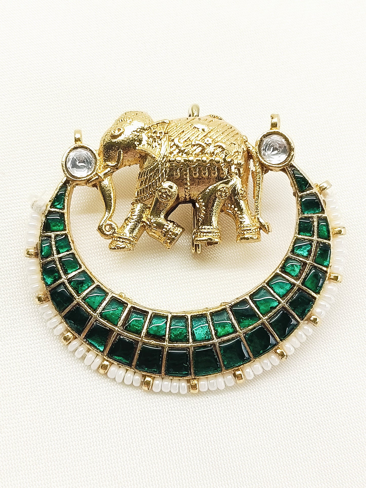 Anurag Green Elephant Brooch
