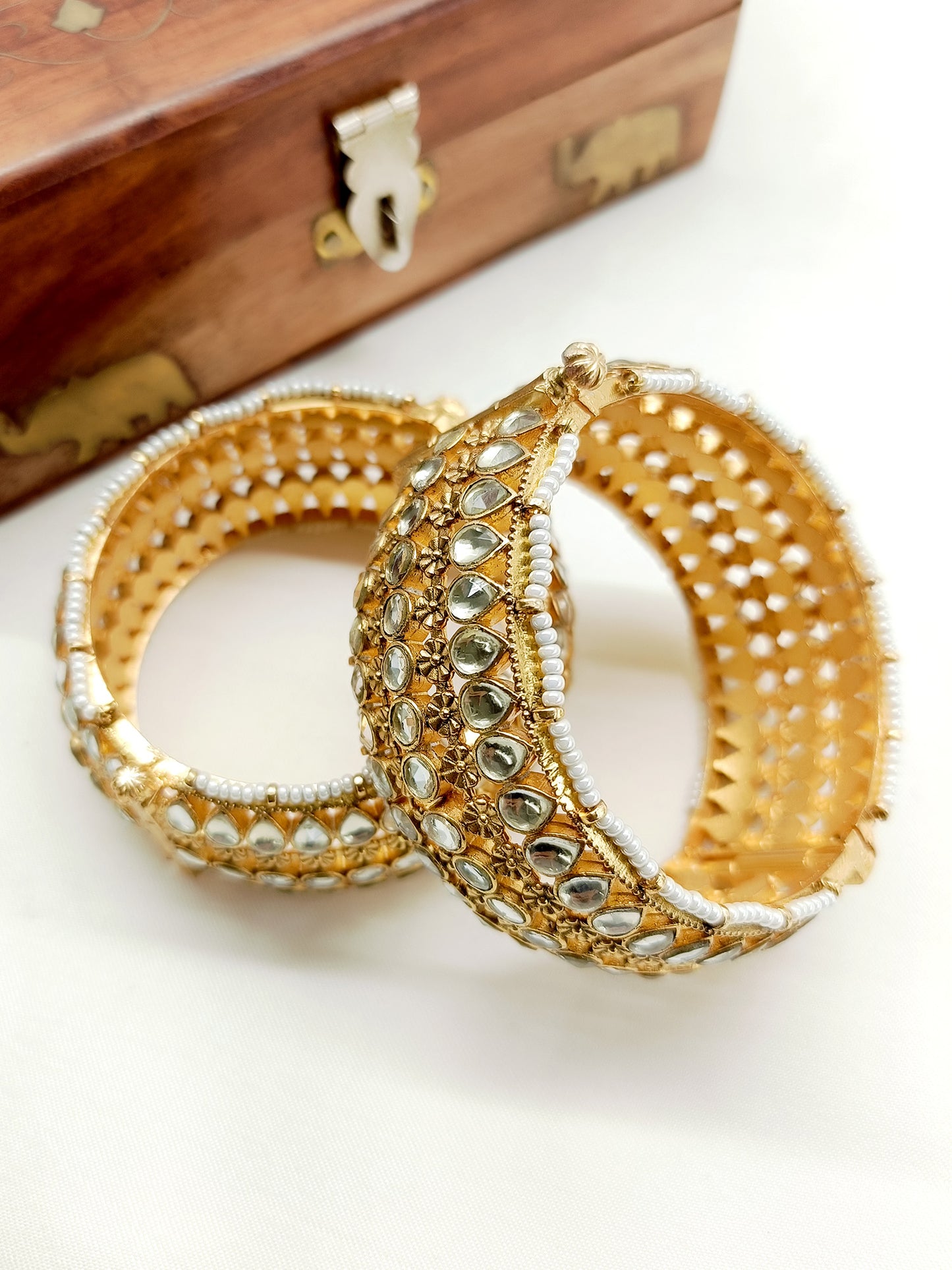 Amita White Kundan Kada Set Of 2