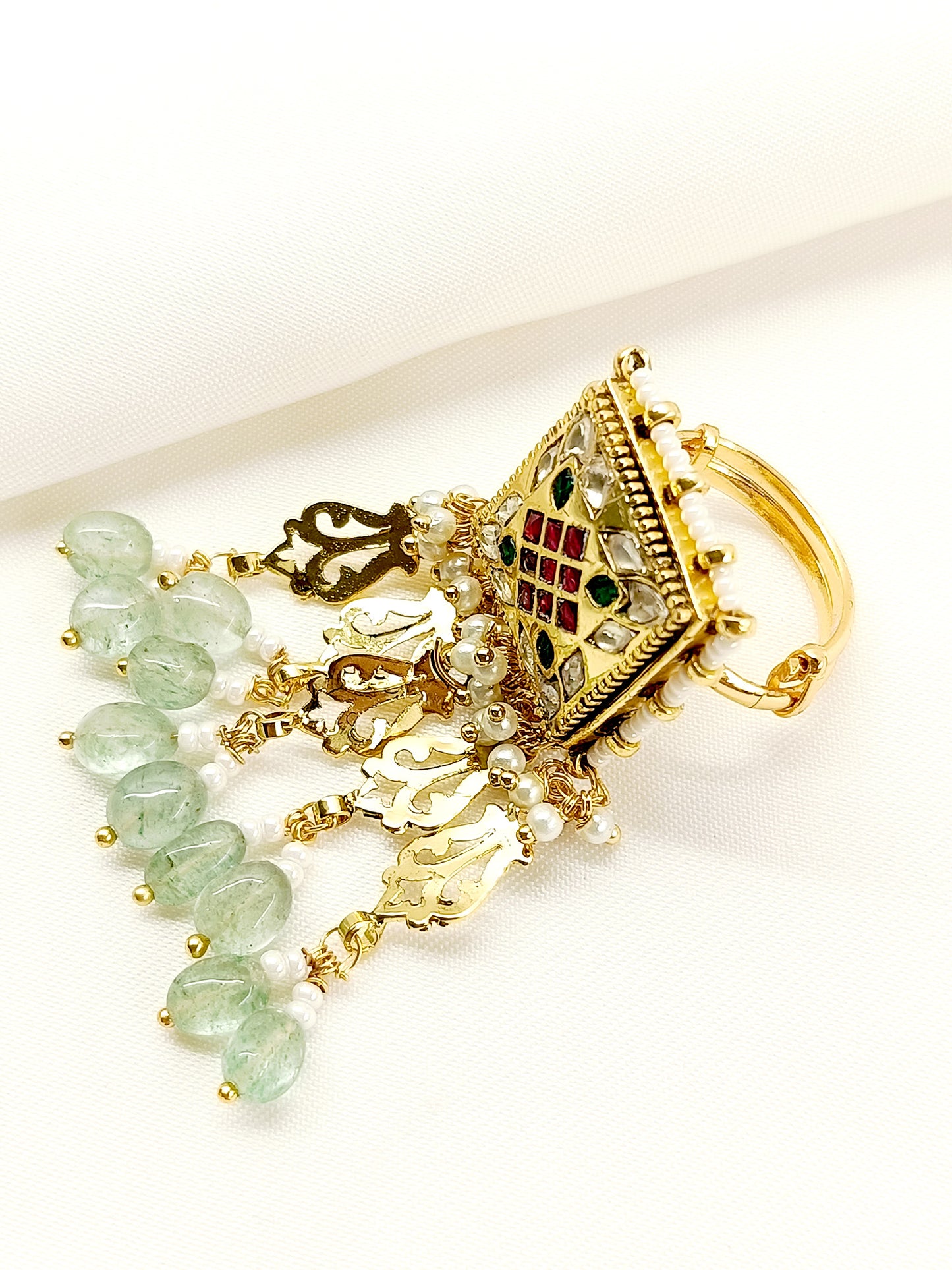 Kalpita Mint Green Kundan Finger Ring