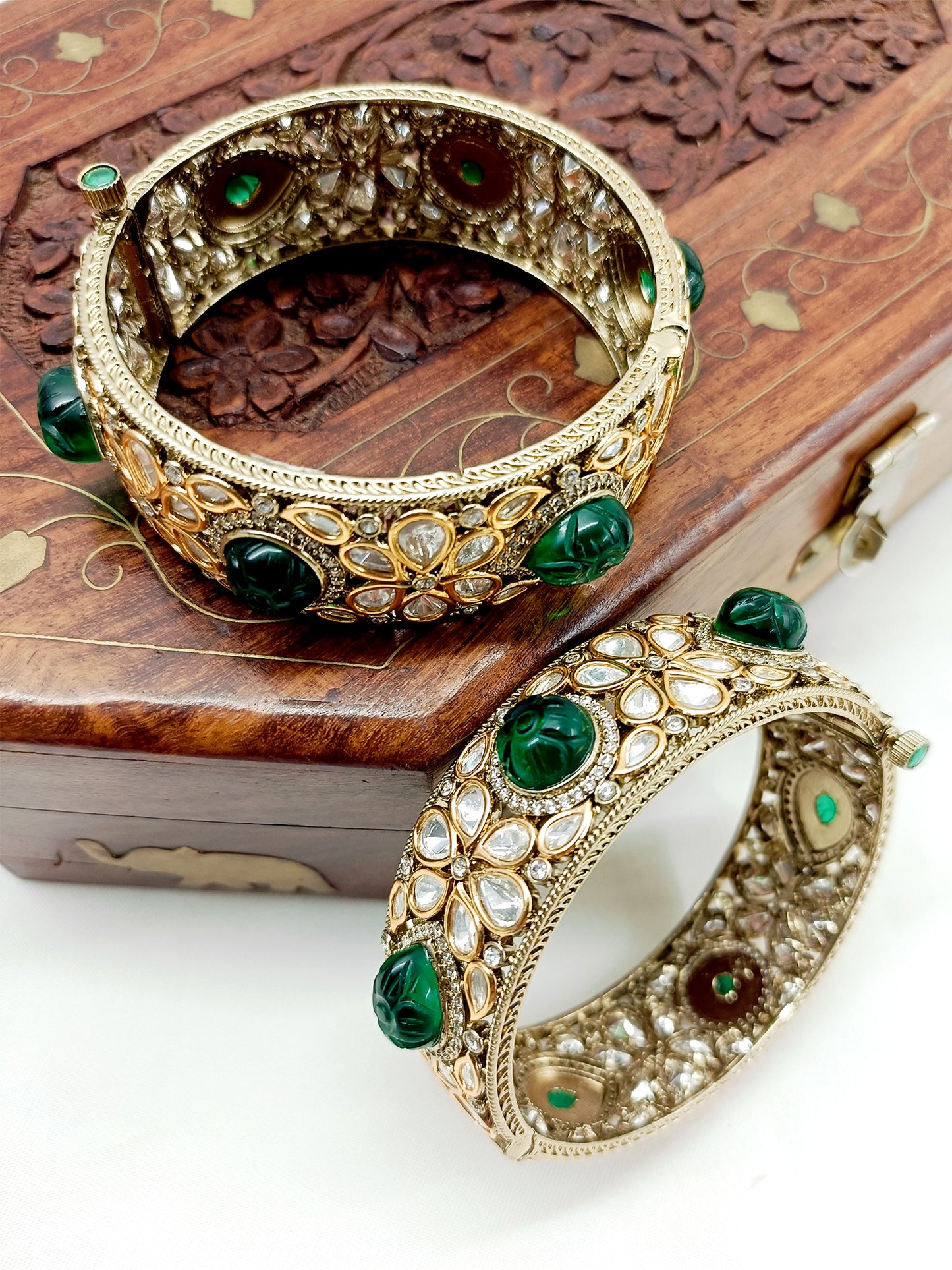 Chadni Green Kundan Bangle Set Of 2