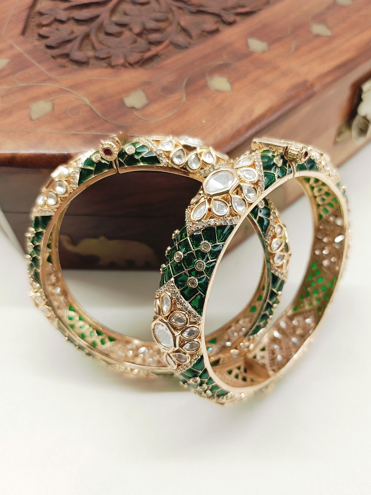 Divya Green Kundan Bangles