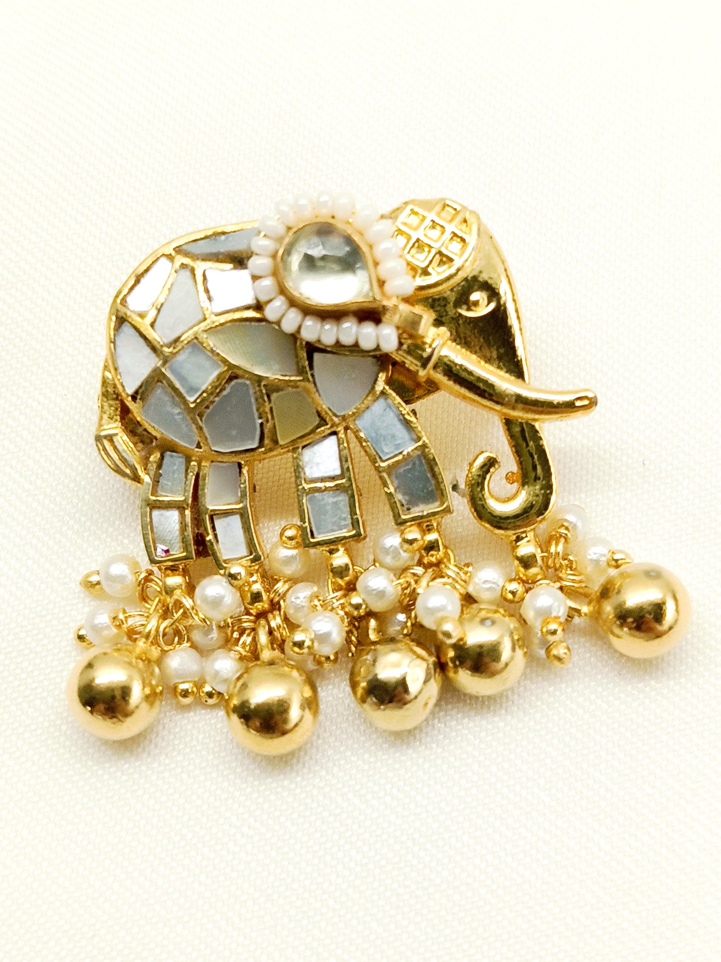 Ditya White Mother Of Pearl Elephant Brooch