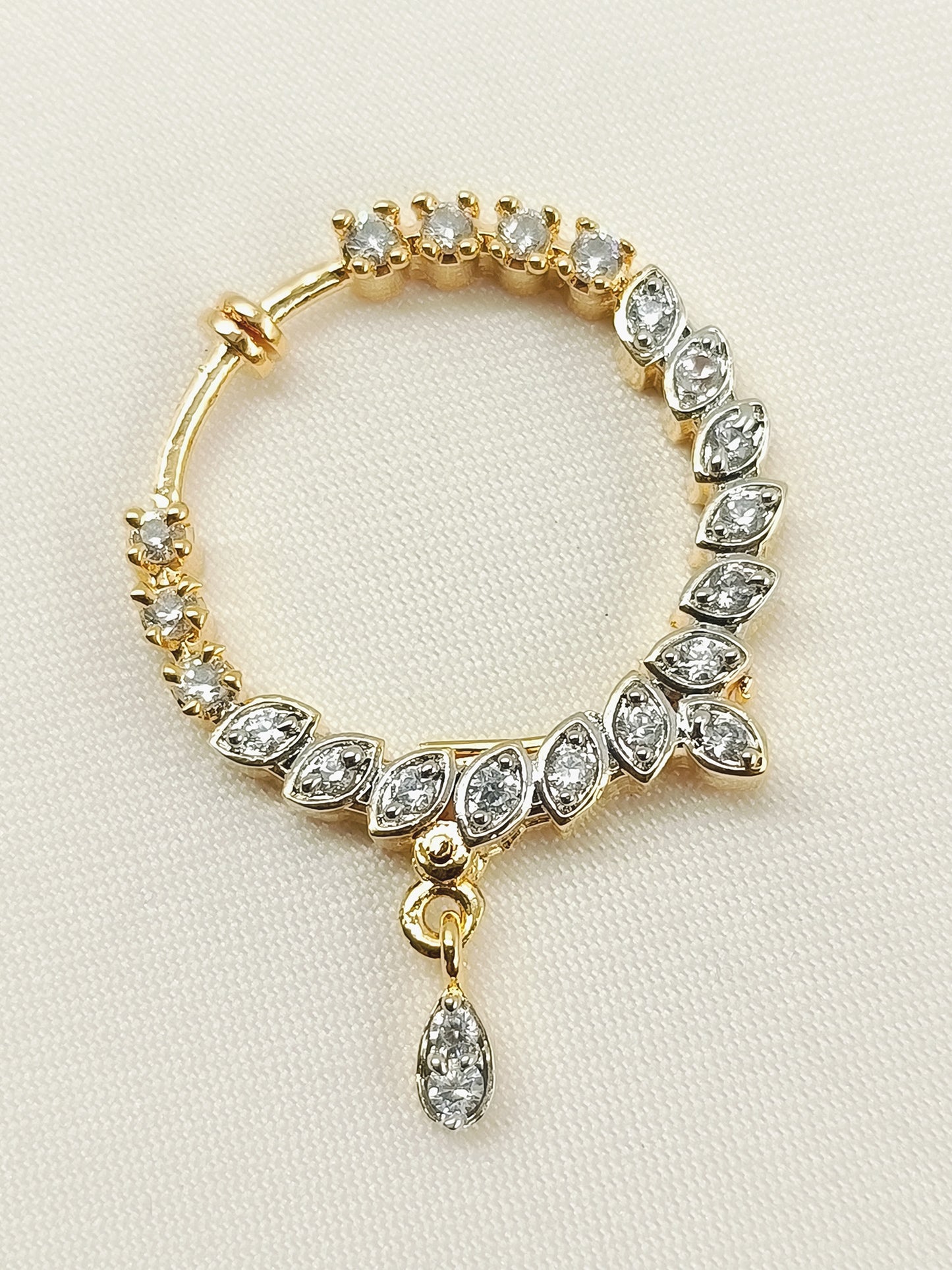 Kesar White American Diamond Nath