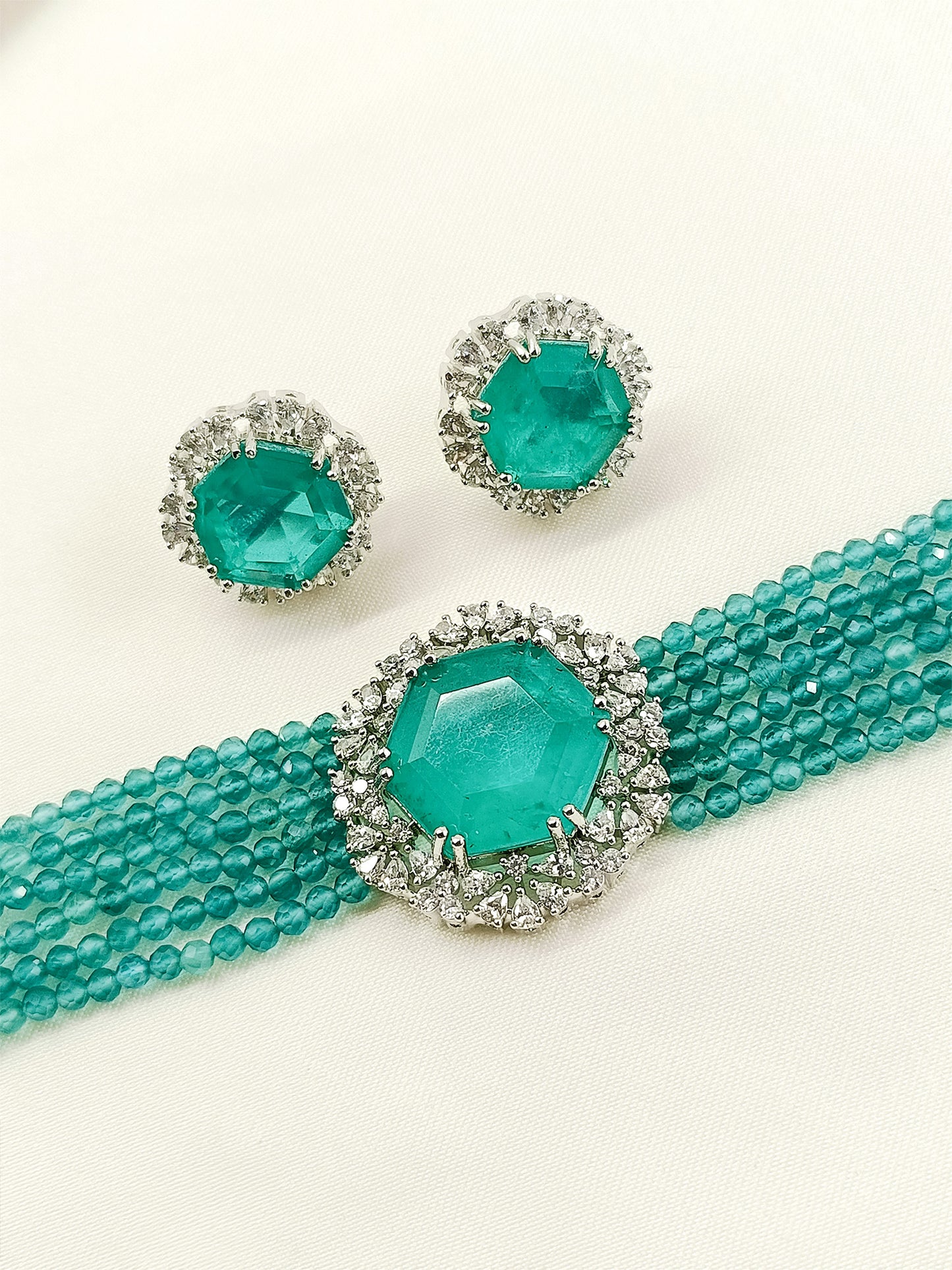 Shravani Green American Diamond Choker Set