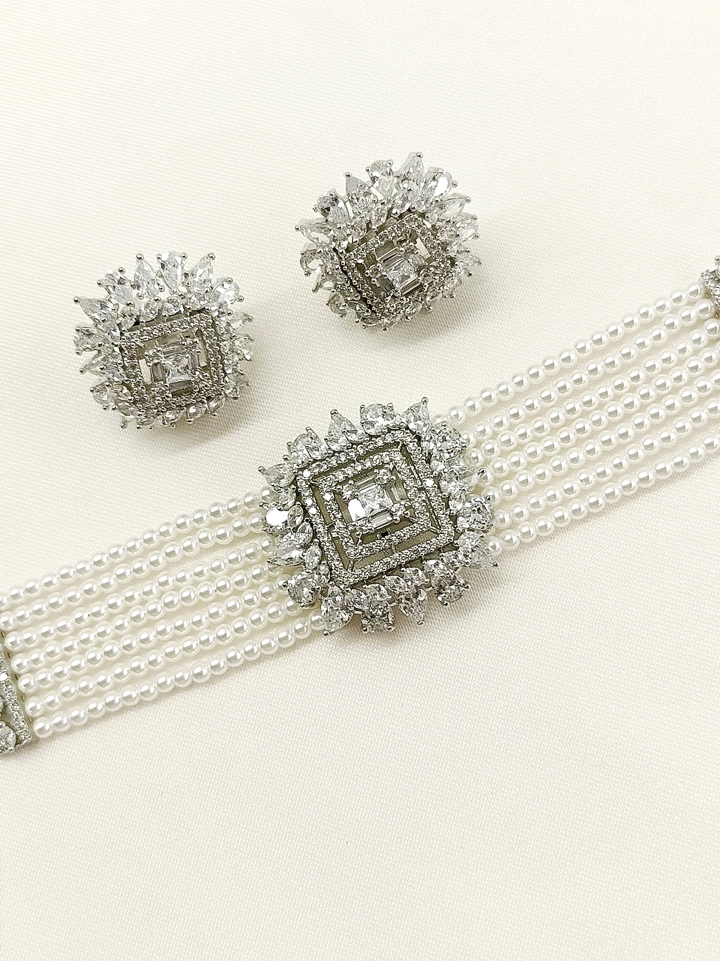 Pareeka White Pearl American Diamond Choker Set
