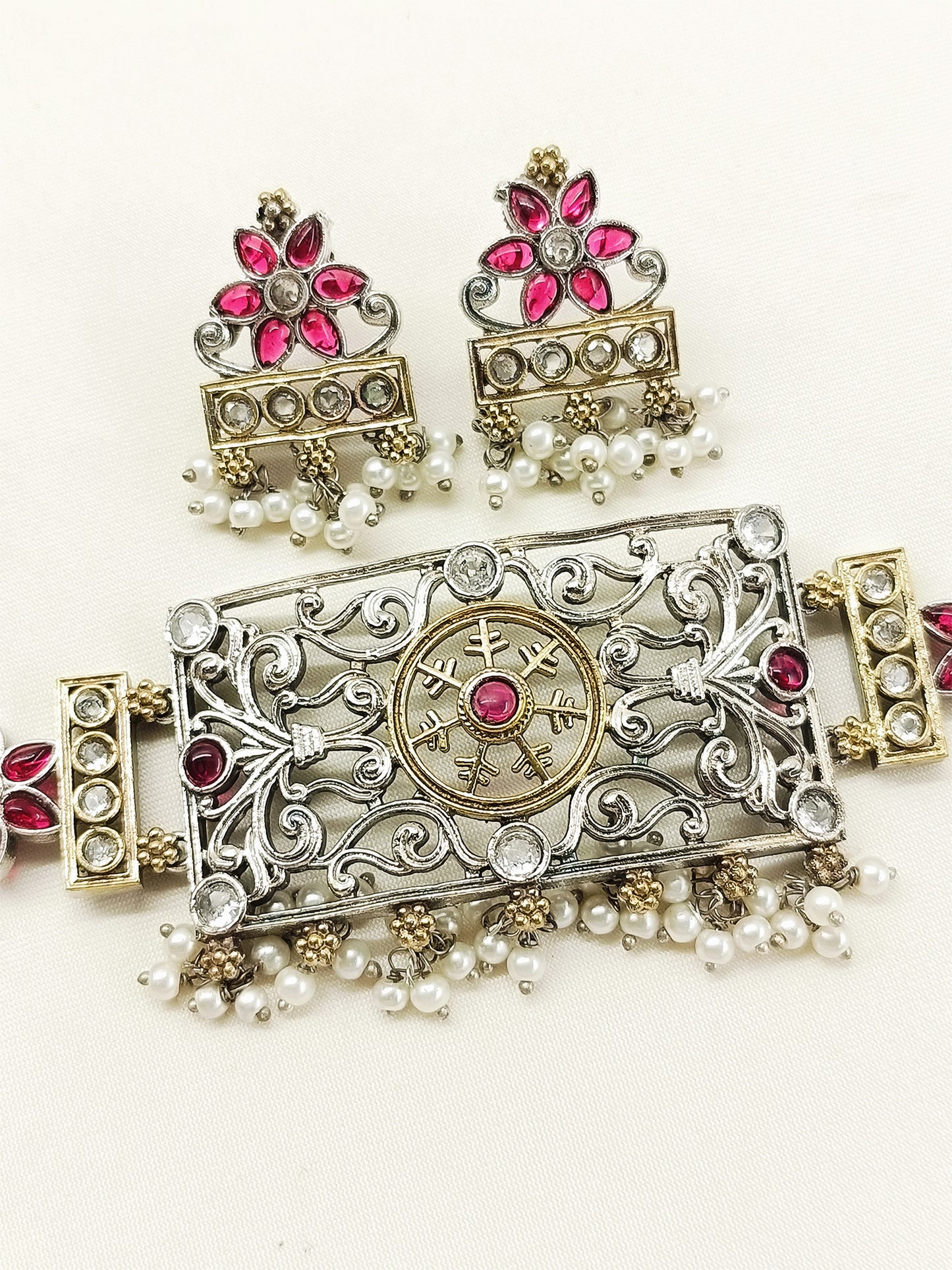 Rima Ruby Oxidized Choker Set