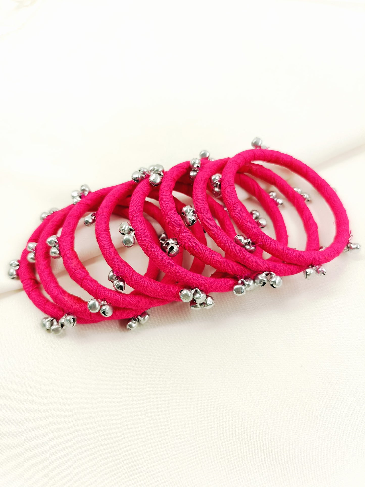 Harshita Majenta Fabric Bangles with Ghungroo