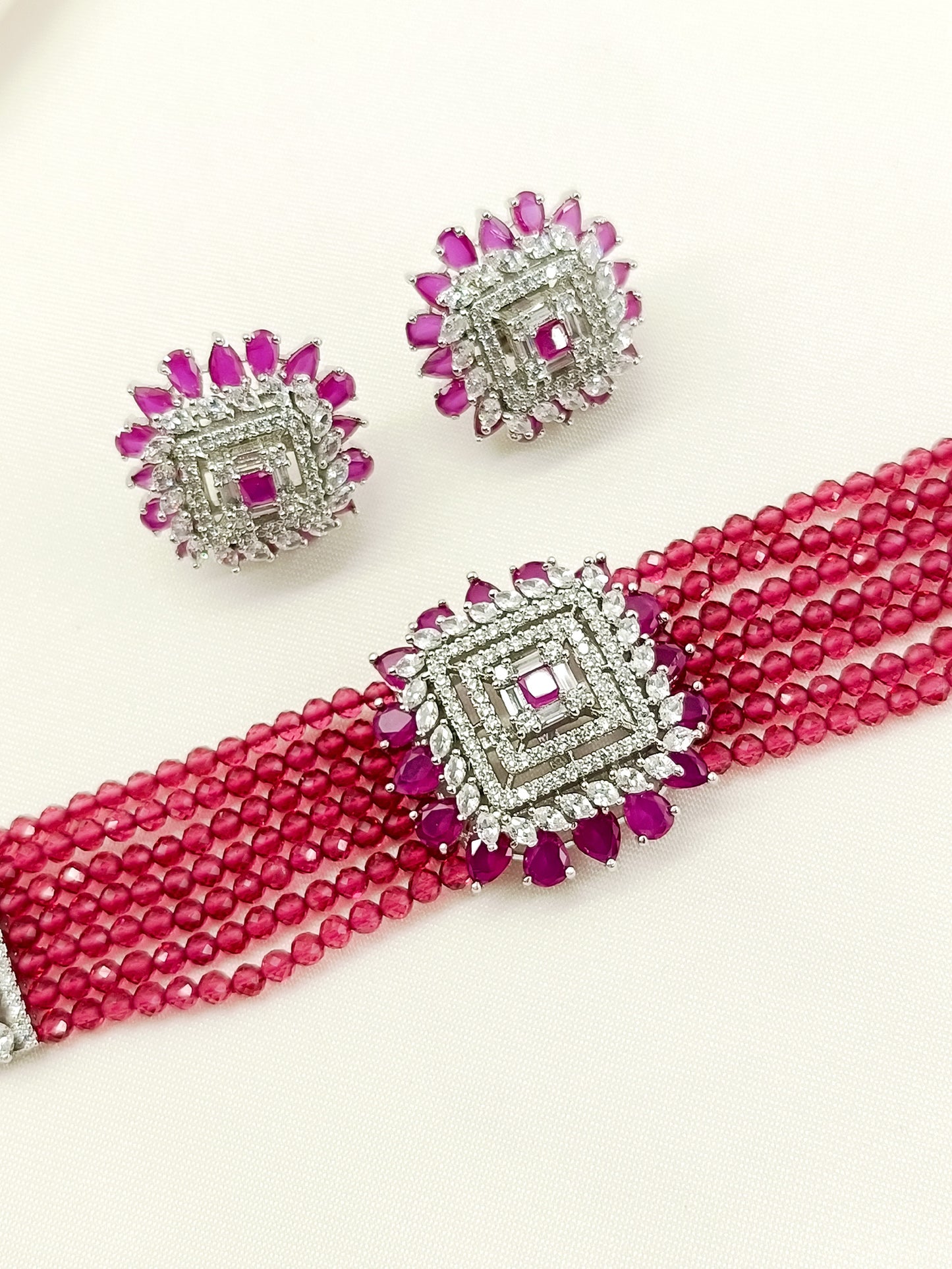 Zeniro Ruby American Diamond Choker Set
