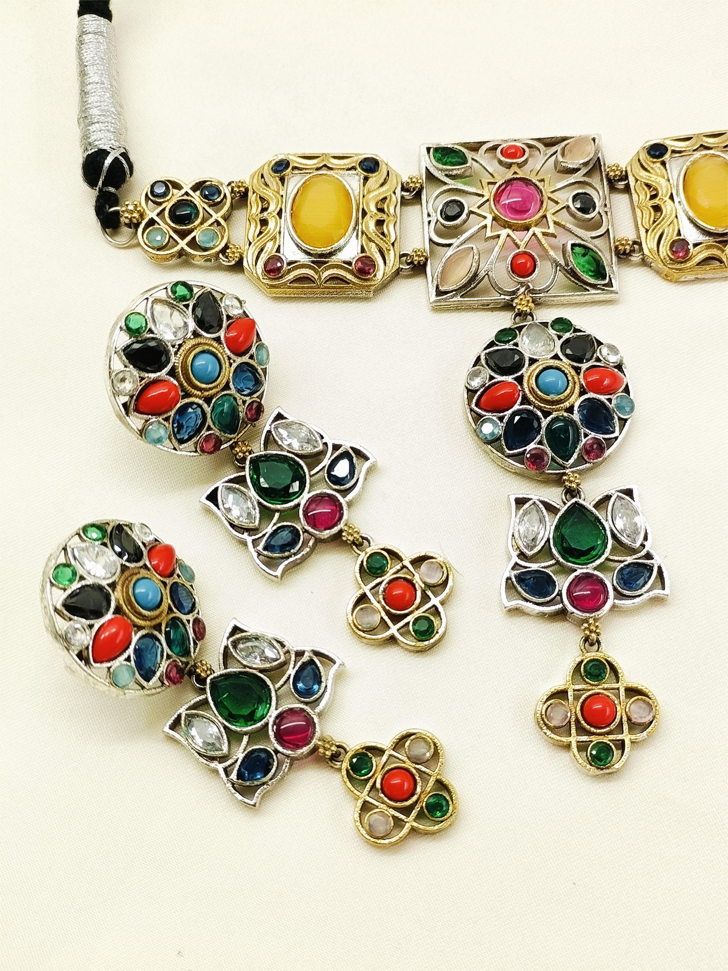 Udita Multi Colour Oxidized Choker Set