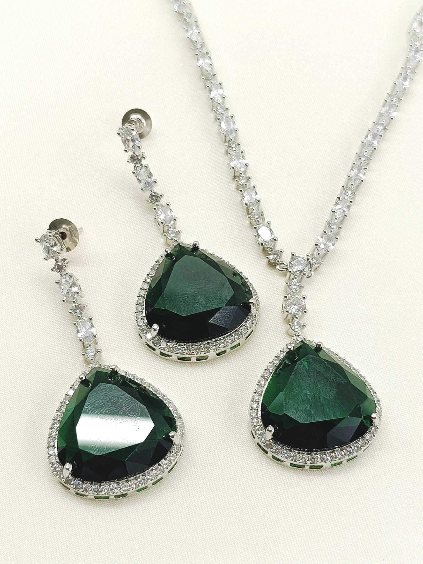 Ramiza Green American Diamond Necklace Set