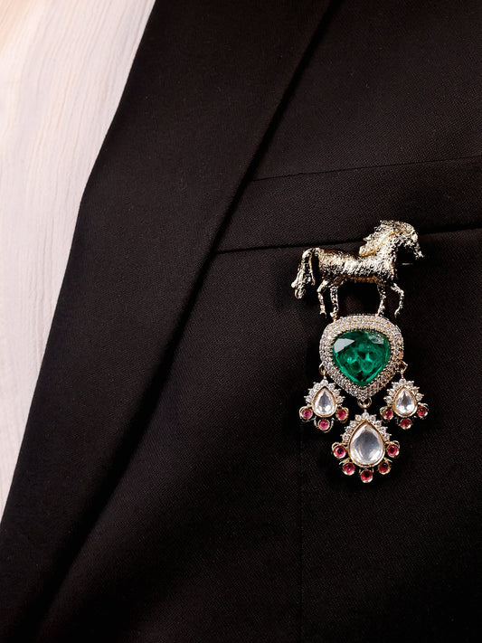 Bulan Green Horse Brooch
