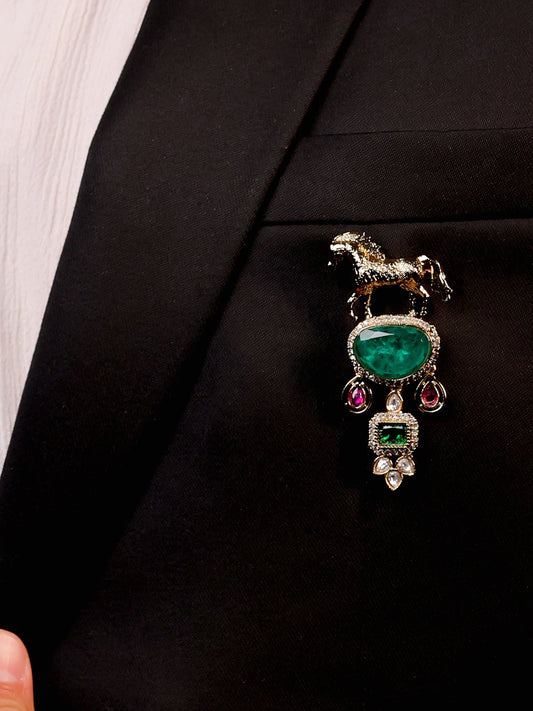 Abhimanyu Green Horse Brooch