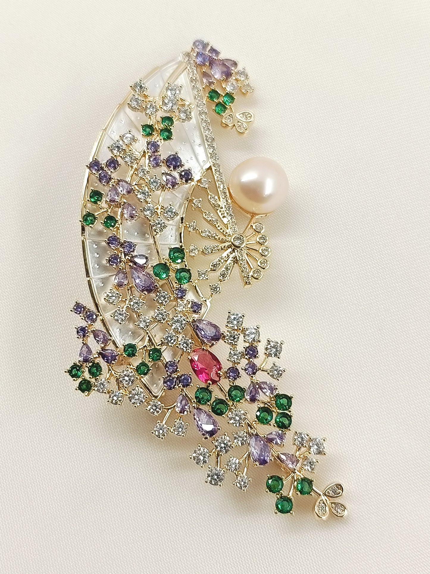 Kalki Multi Colour Mother Of Pearl Fan Brooch