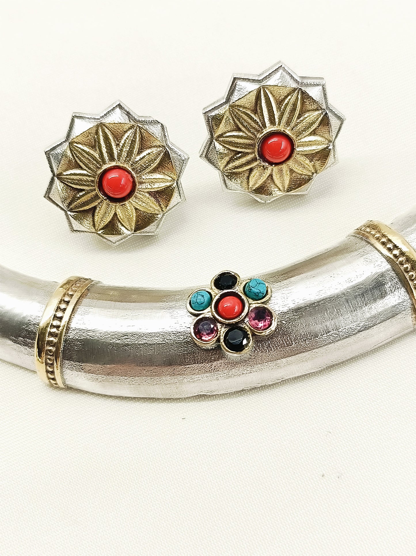 Varya Multi Colour Oxidized Hasli Styled Choker Set