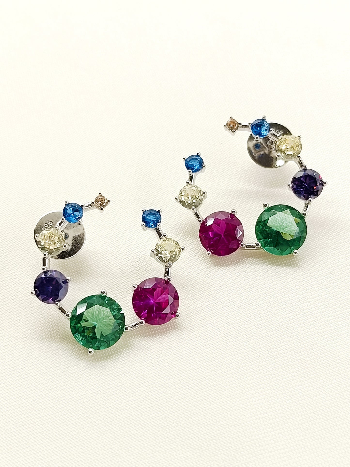 Kashmiri Multi Colour 92.5 Silver Swarovski Stone Tops