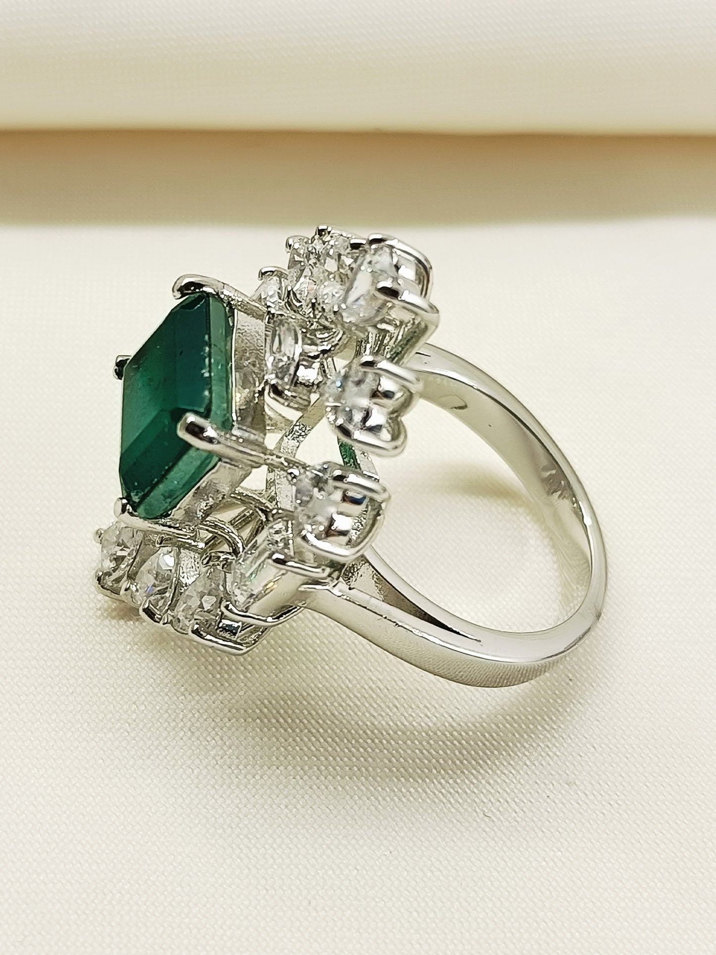 Elodie Green 92.5 Silver American Diamond Finger Ring