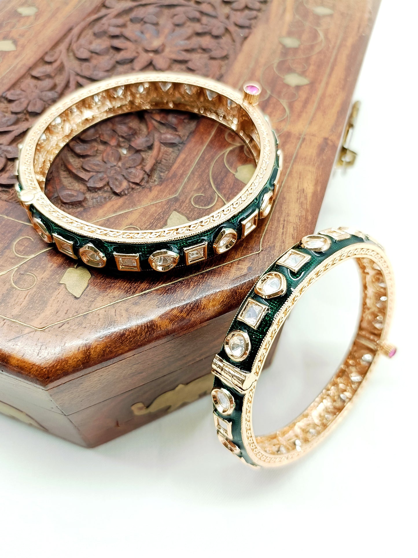 Pankriti Green Kundan Bangle Set Of 2