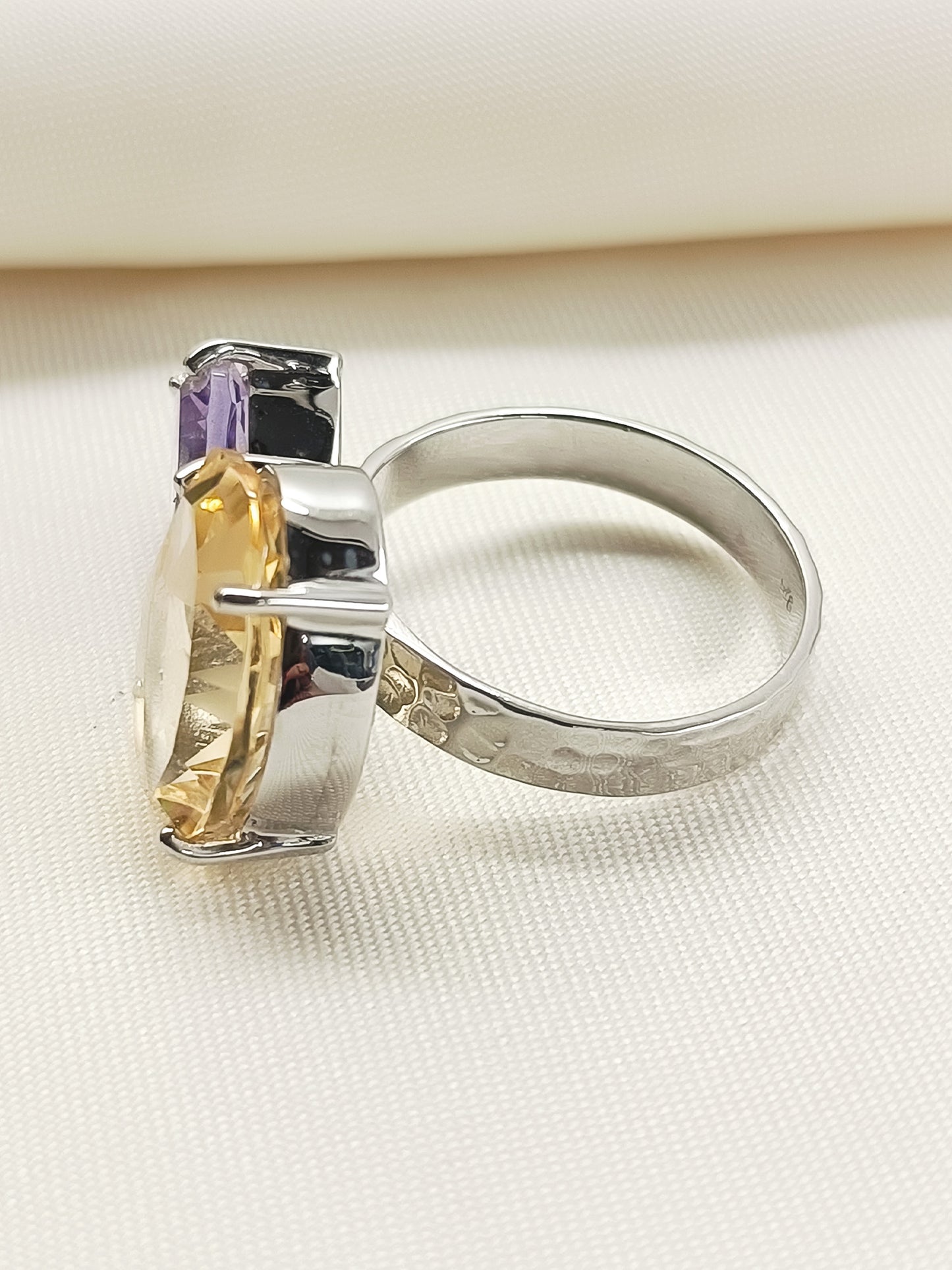 Pragti Multi Colour 92.5 Silver Amethyst Stone Finger Ring