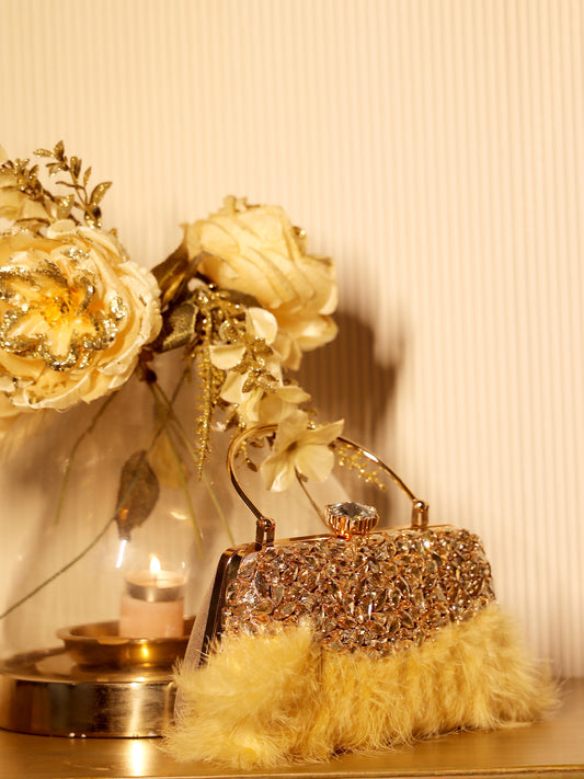 Toshika Yellow Feather Evening Clutch