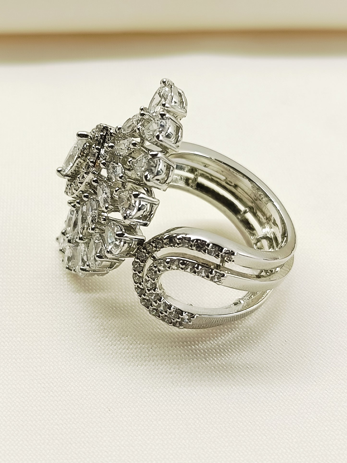 Selena 92.5 Silver American Diamond Finger Ring