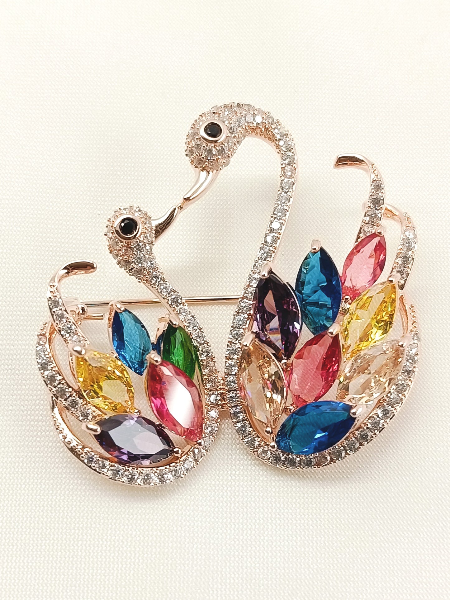 Rehanshi Multi Colour Swan Brooch
