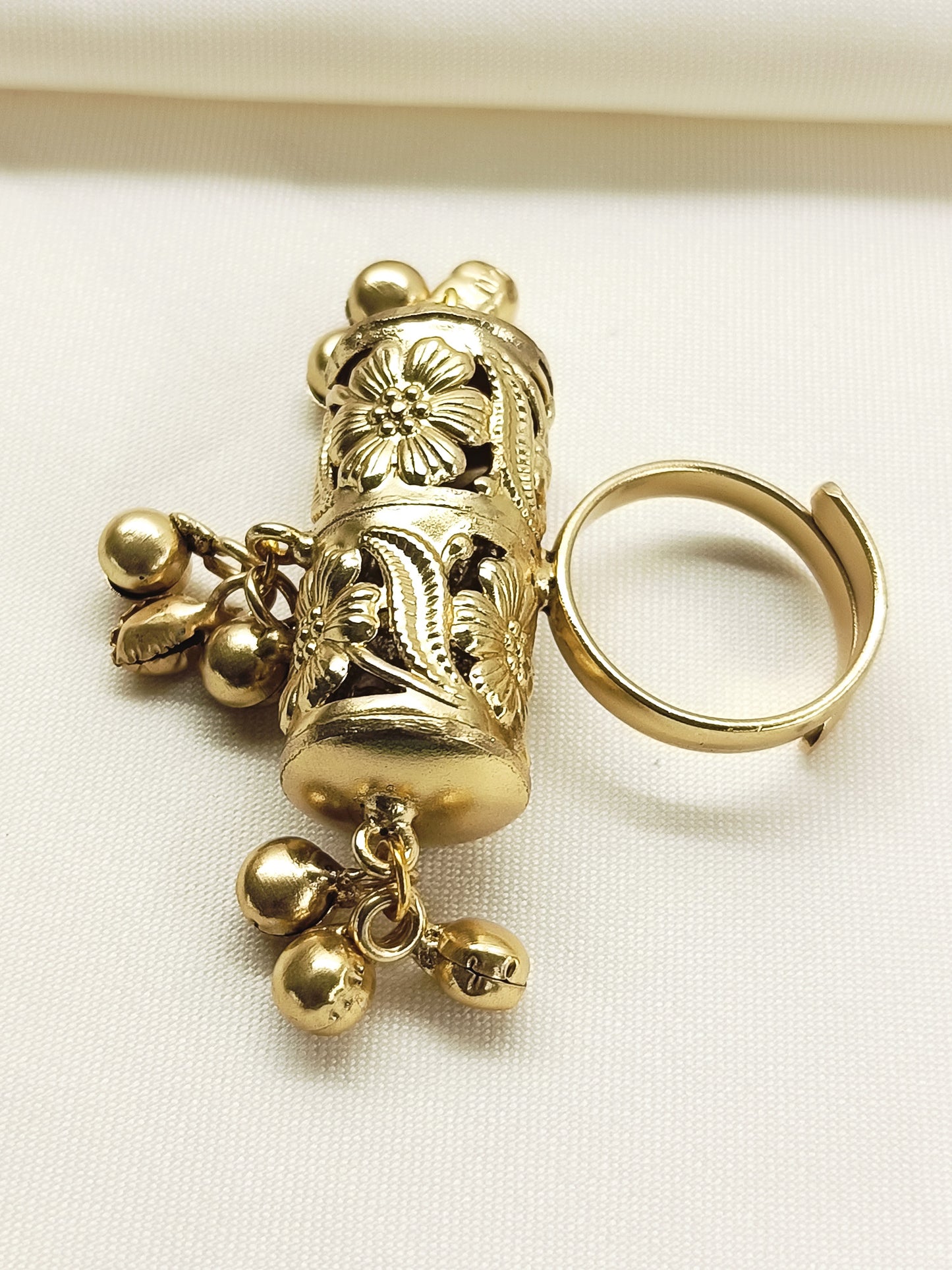 Raksha Golden Oxidized Finger Ring
