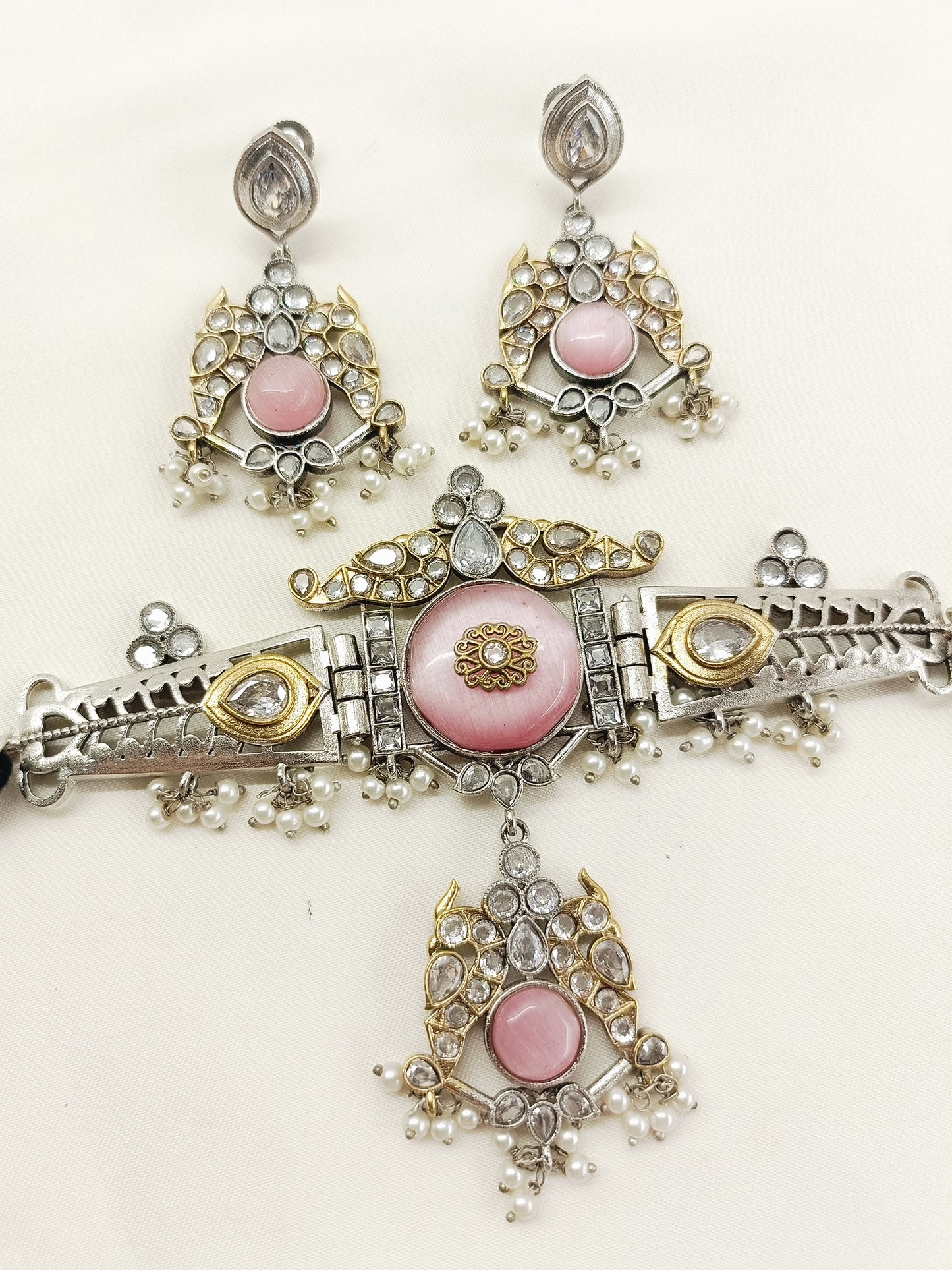 Vienna Pink Oxidized Choker Set