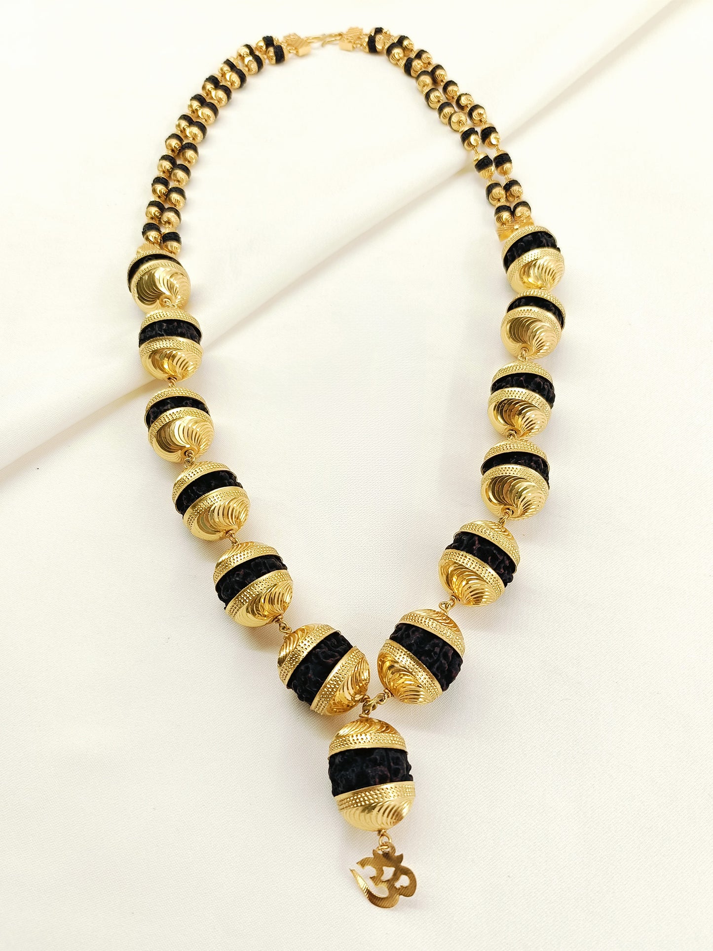 Ranbir Golden Men's Rudraksha Mala with Om Pendant