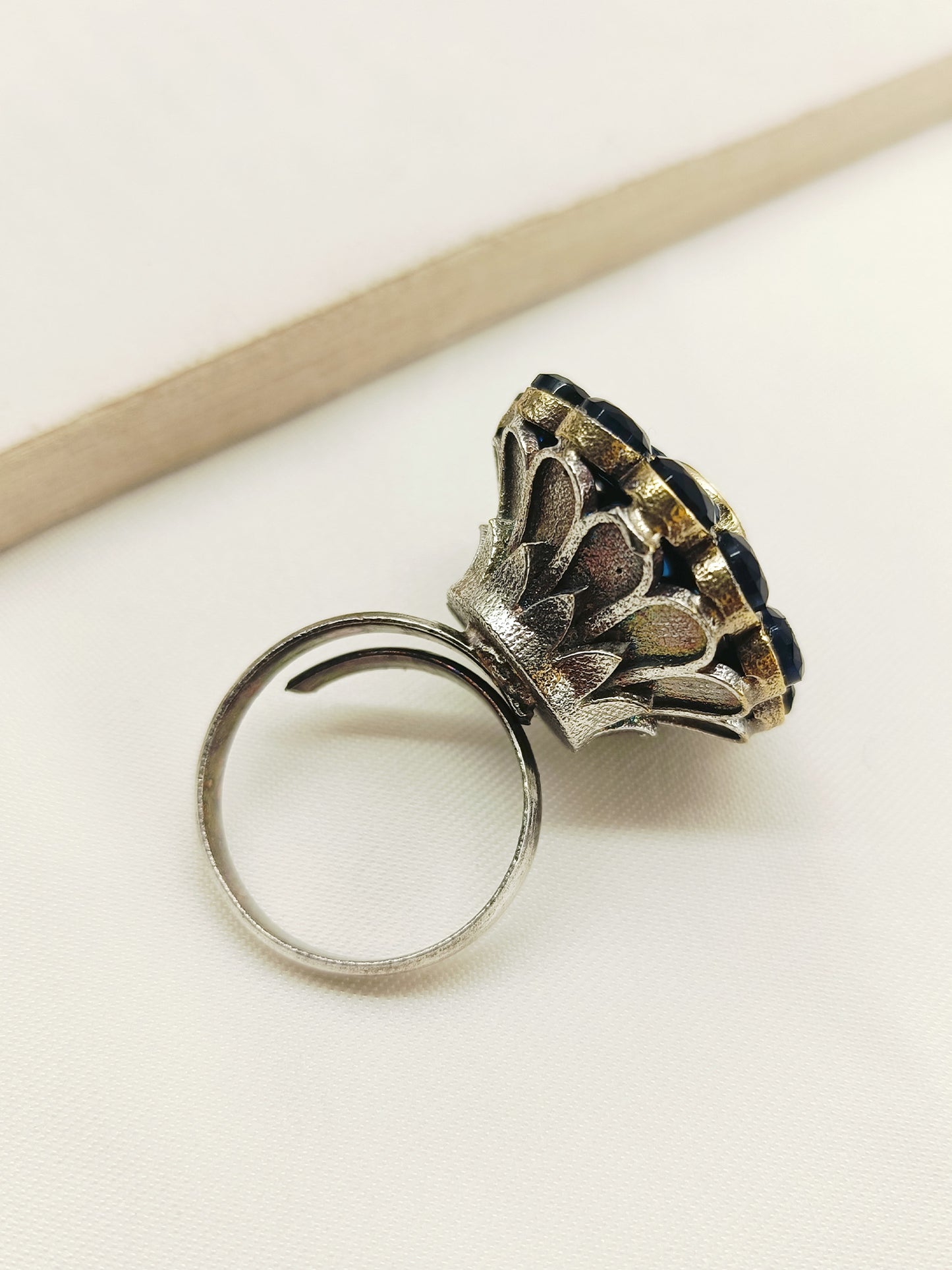 Jane Navy Blue Oxidized Finger Ring
