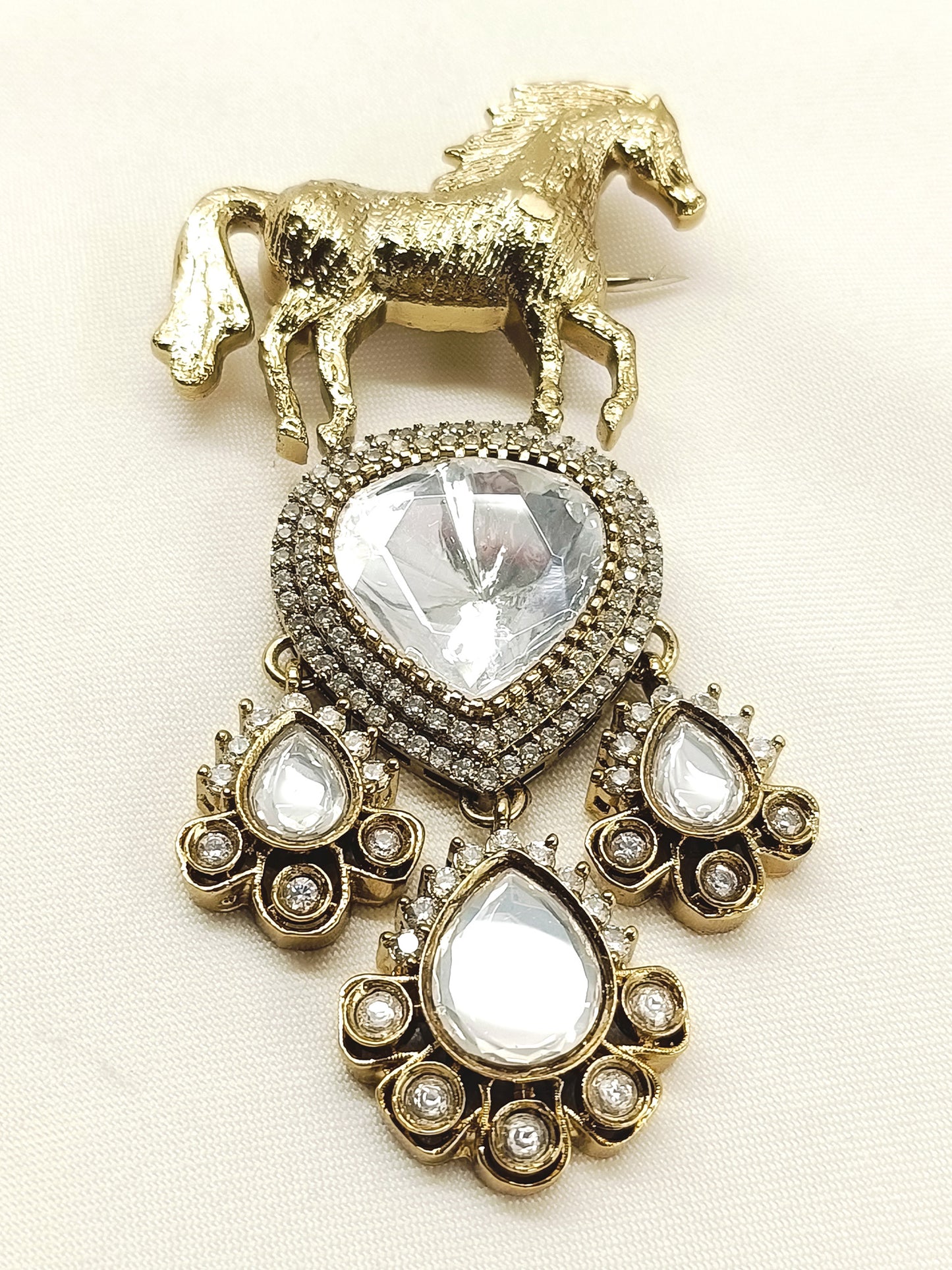 Poorav White Horse Brooch