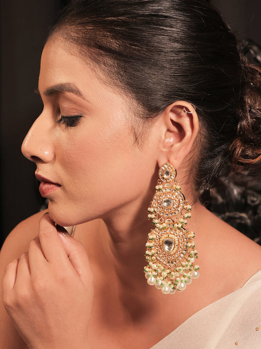 Isha Pista Green Stone Gold Plated Kundan Earrings