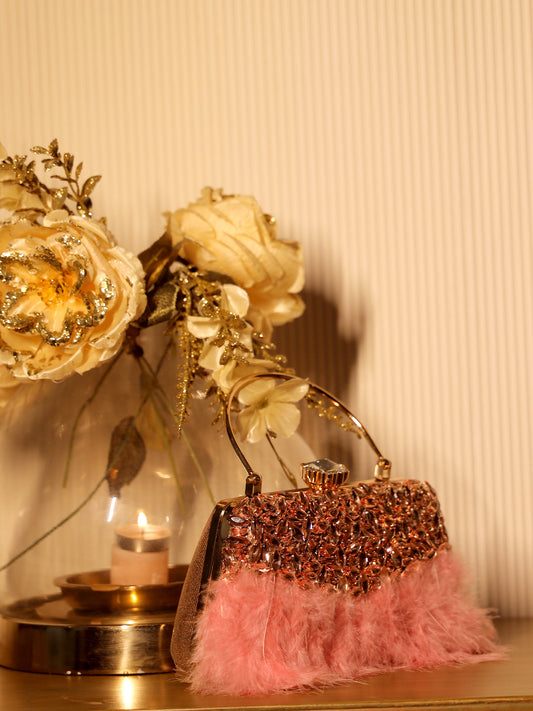 Jenisha Pink Feather Evening Clutch