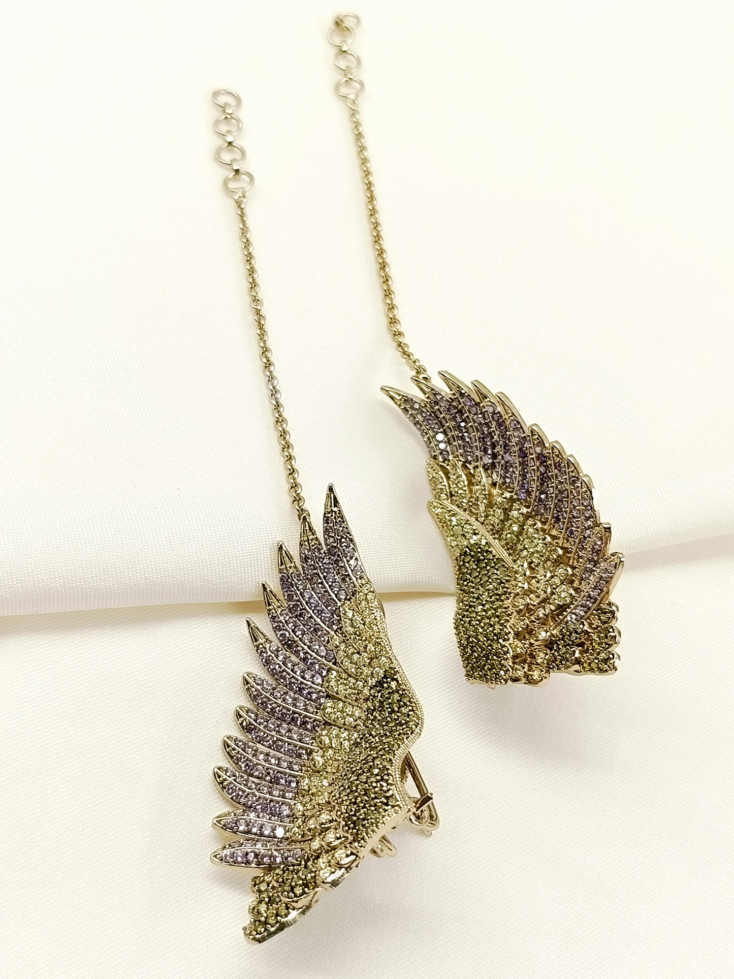 Ruqayyah Purple Stone Studded Angel Wing Victorian Earrings
