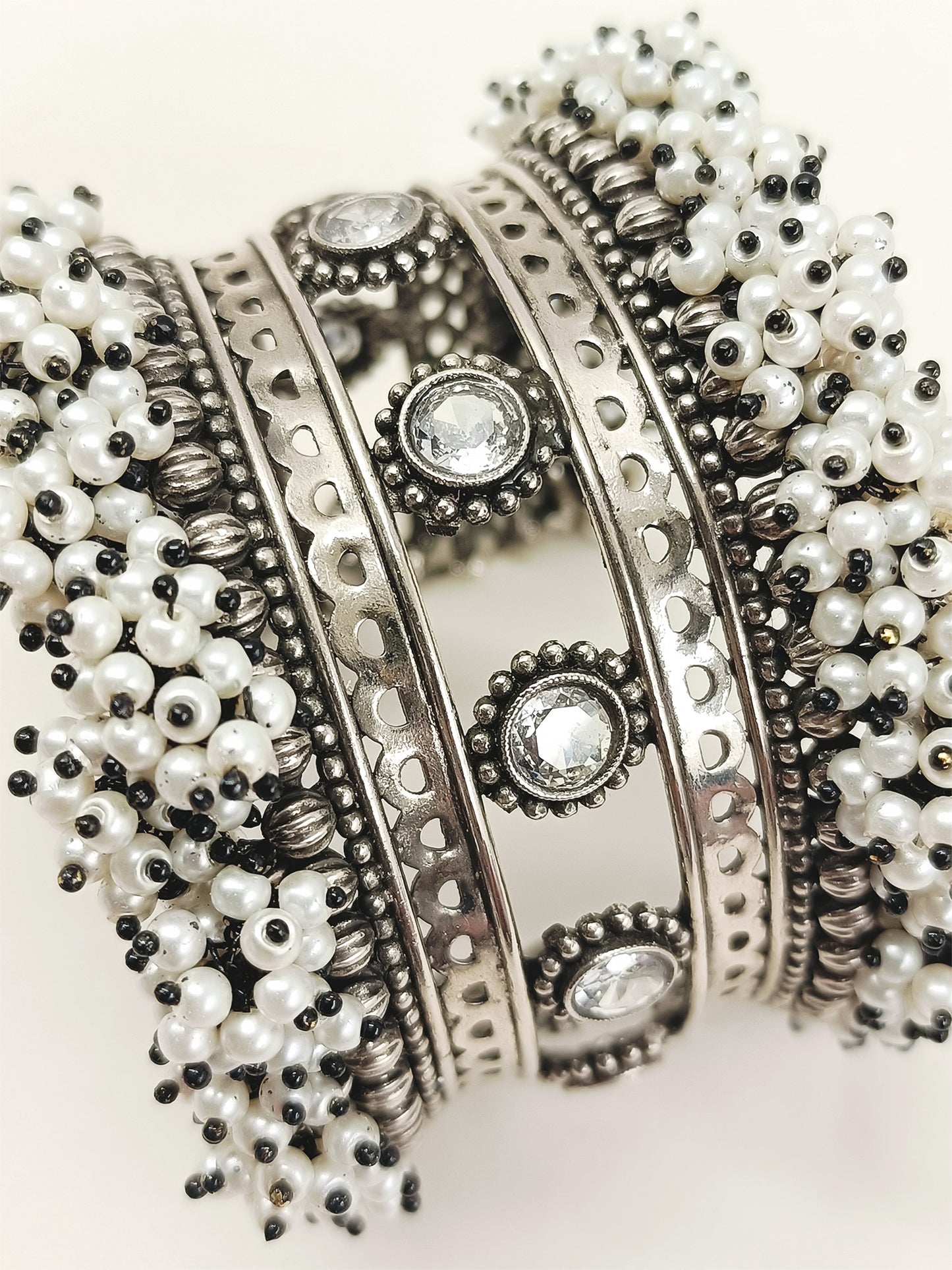 Latika White Oxidized Bracelet