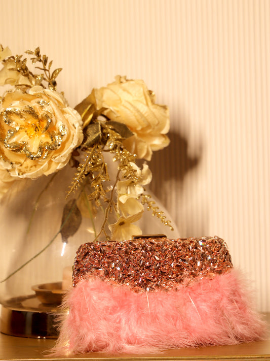 Camilla Rose Gold Feather Evening Clutch