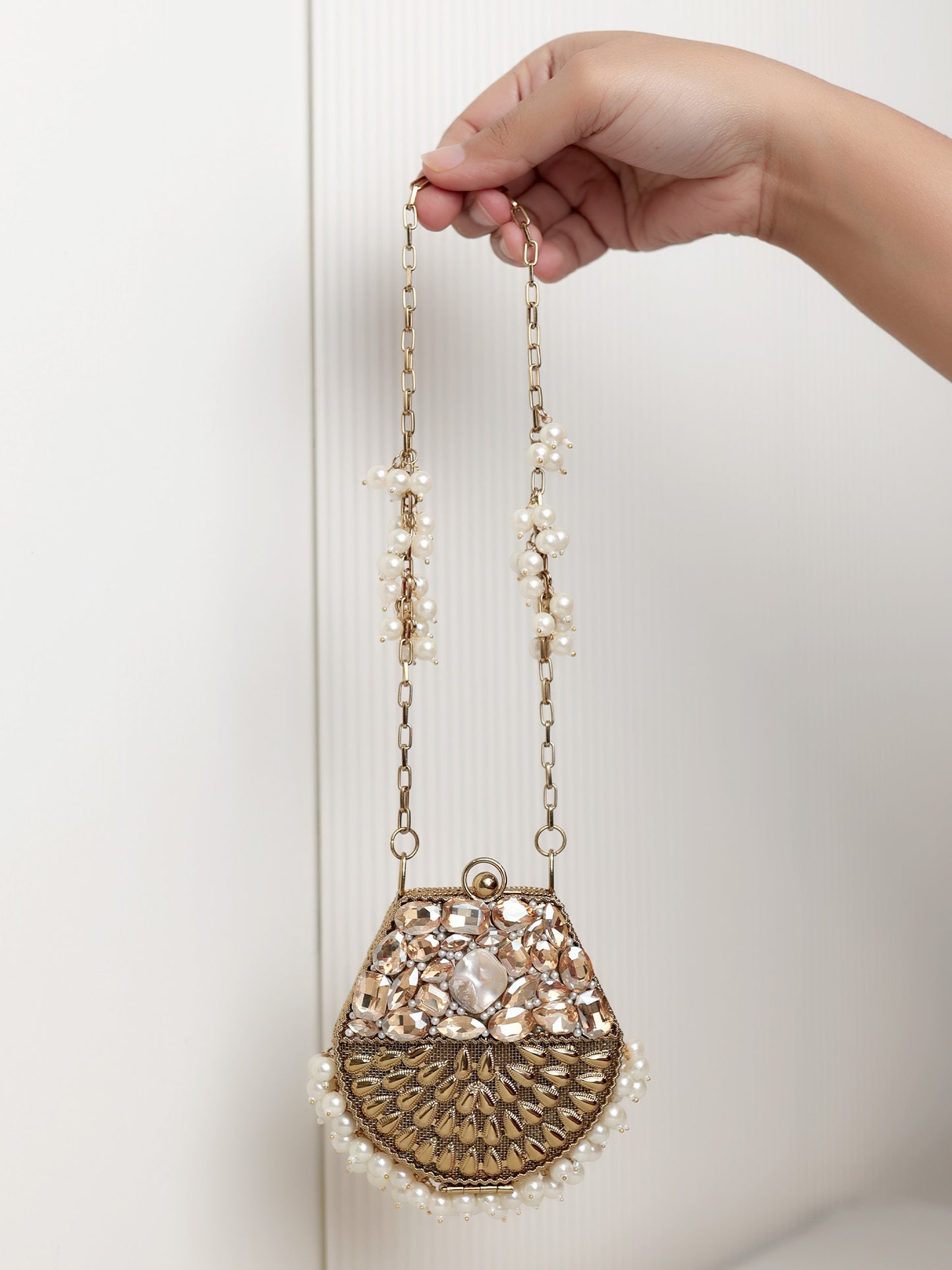 Neeya Golden Mini Metal Clutch
