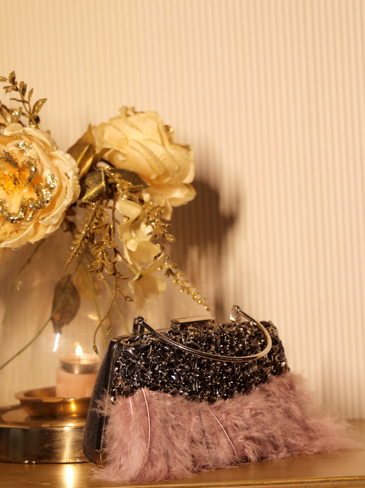 Ellie Purple Feather Evening Clutch