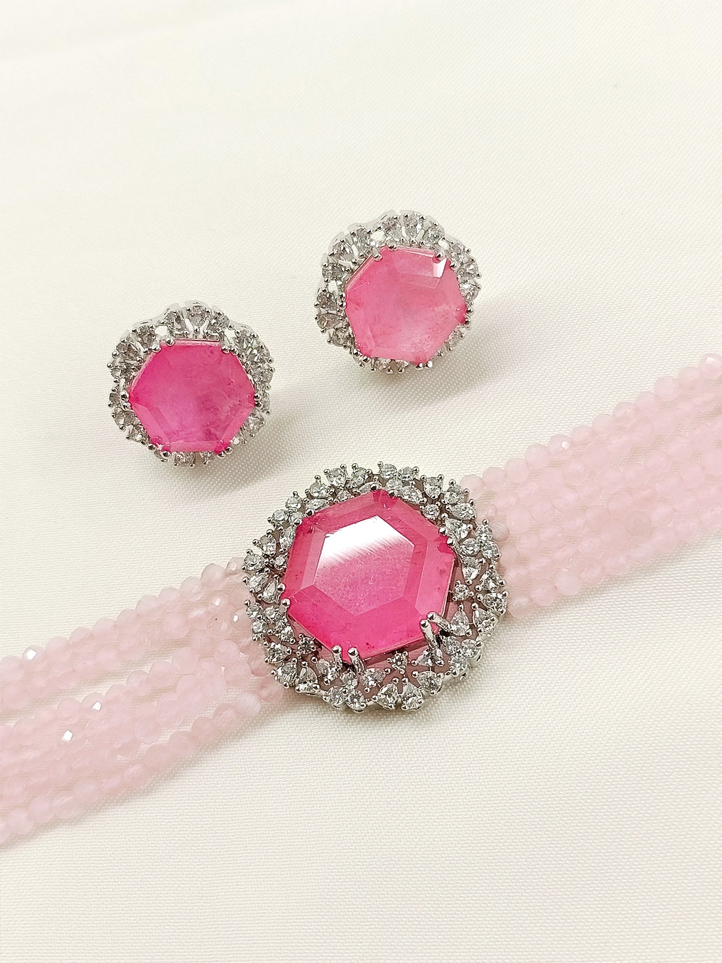 Ravee Baby Pink American Diamond Choker Set