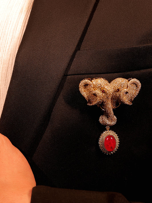 Anirudh Ruby Elephant Brooch